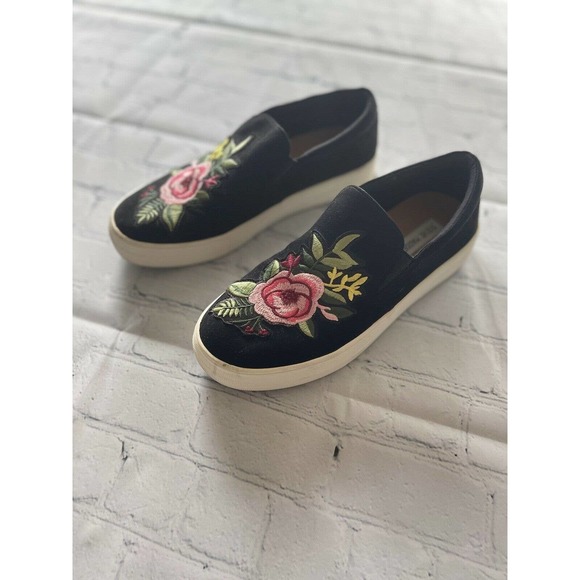 Steve Madden Garcie Floral Platform Shoes Sz 9Black Embroidered Slides - Picture 3 of 9